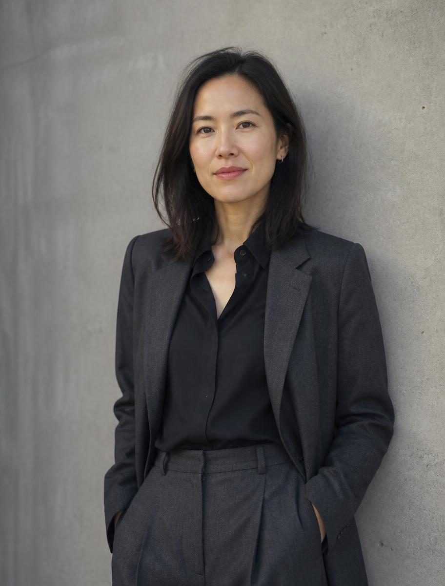 Natural light business portrait against a concrete wall